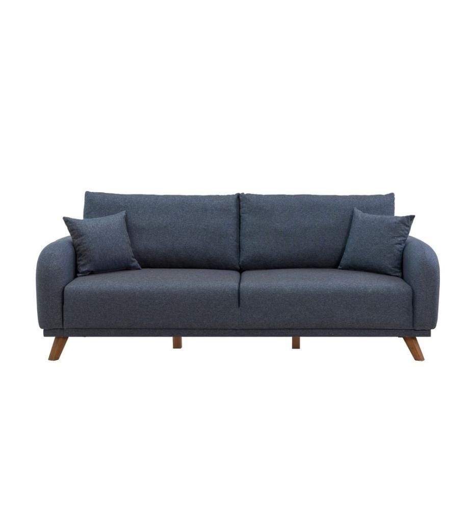 Divano-letto a 3 posti, Blu scuro, Struttura: Legno di faggio, Tessuto: Tessuto 100% lino