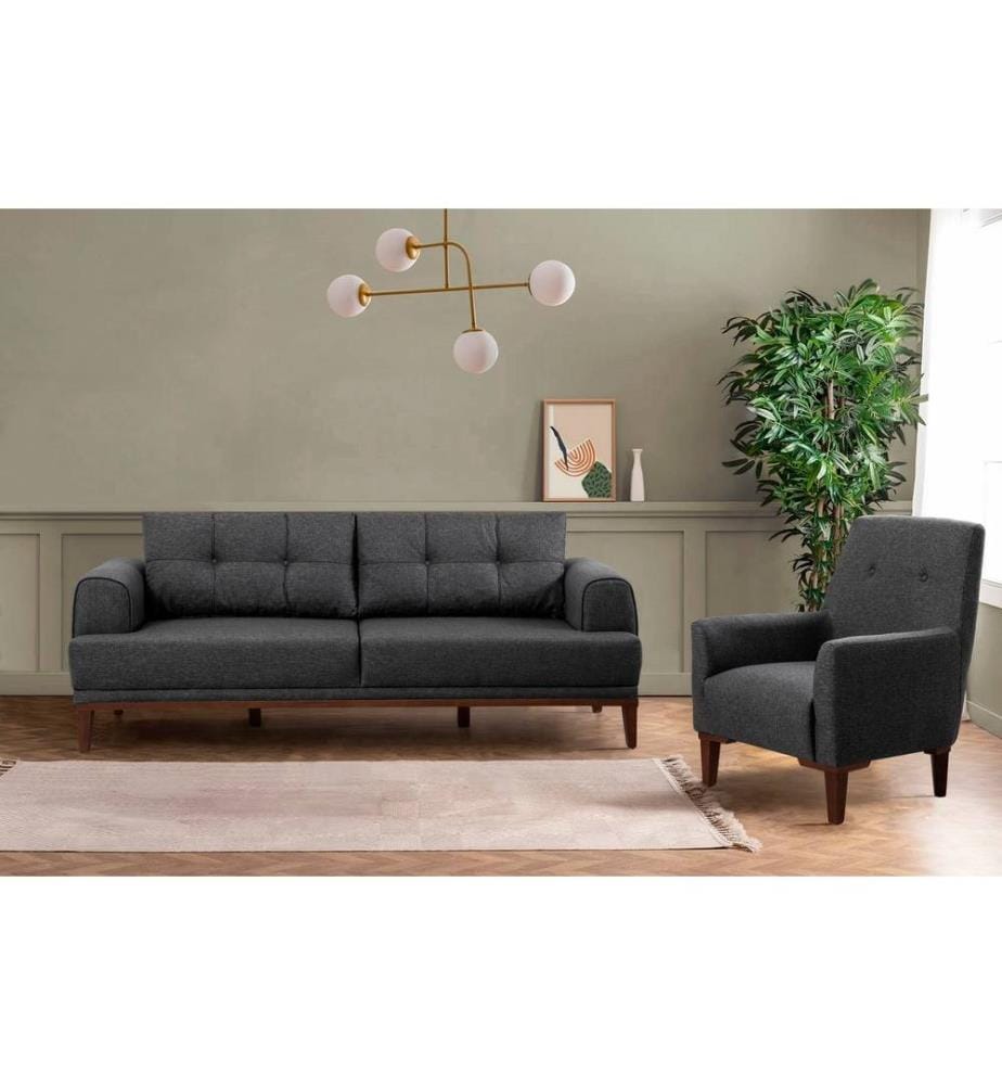 Sofa-Set, Anthrazit, Nussbaum, Gestell: Hainbuche & Tanne, Stoff: 100% Polyester