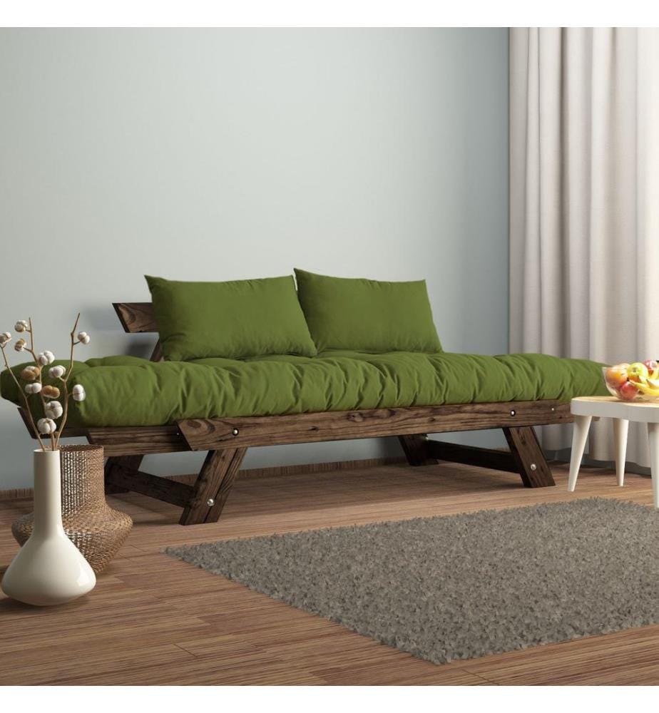 Garten-Zweisitzer-Sofa, Nussbaum, Grün, Gestell: 100 % KIEFERNHOLZ