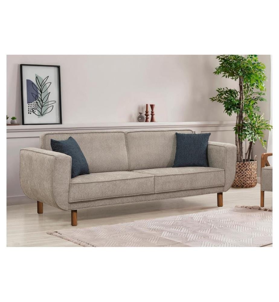 Divano letto a 3 posti, noce, grigio, struttura: LEGNO DI FAGGIO E TRIVANNO, tessuto: 70% POLIESTERE / 30% COTONE, gambe in legno