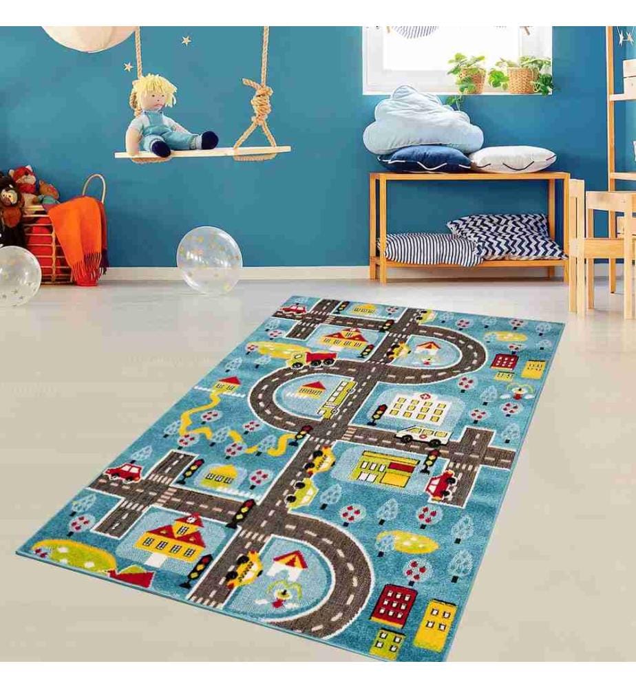 Tapis de salle, 80 x 150, , Bleu Gris Jaune Rouge Vert, 60% Polypropylène - 40% Jute, 1700 gr-m²,