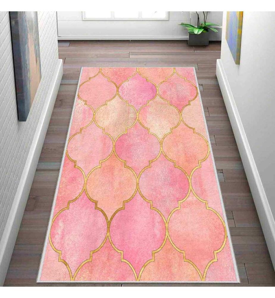 Carpet, Pink, Gold, 100% Polyester, 50 x 80 cm