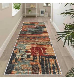 Tapis, crème, orange, rouge, vert, 100% polyester, 100 x 450 cm