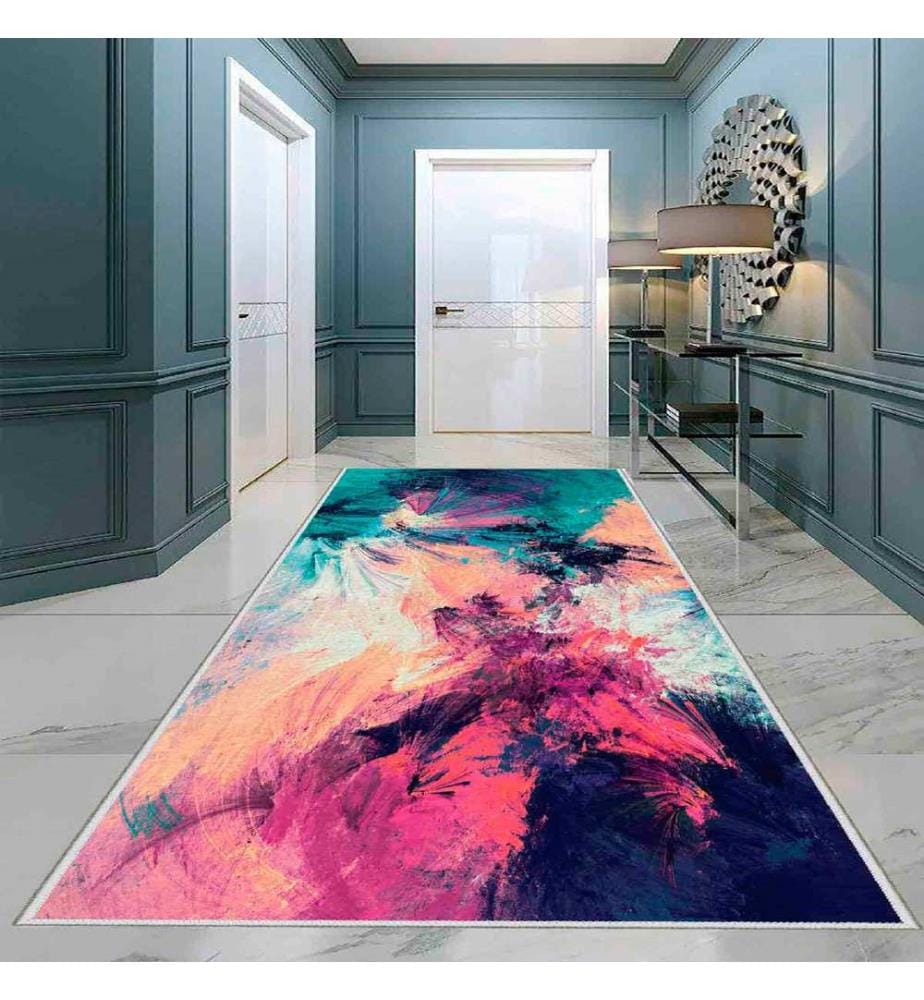 Teppich, Türkis, Weiss, Orange, Fuchsia, Lila, 100% Polyester, 80 x 300 cm