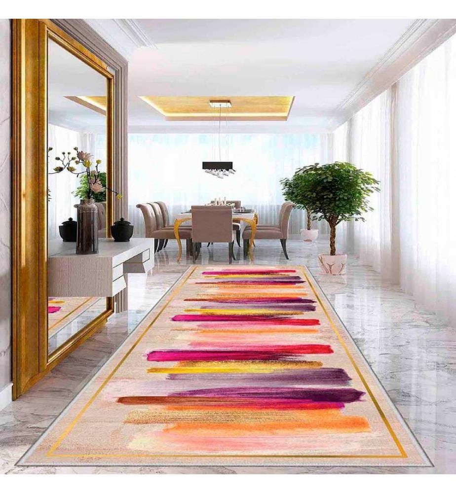 Teppich, Creme, Orange, Gelb, Fuchsia, 100% Polyester, 100 x 350 cm