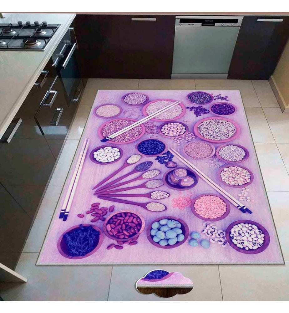 Teppich, Weiss, Rosa, Violett, 100% Polyester, 80 x 150 cm