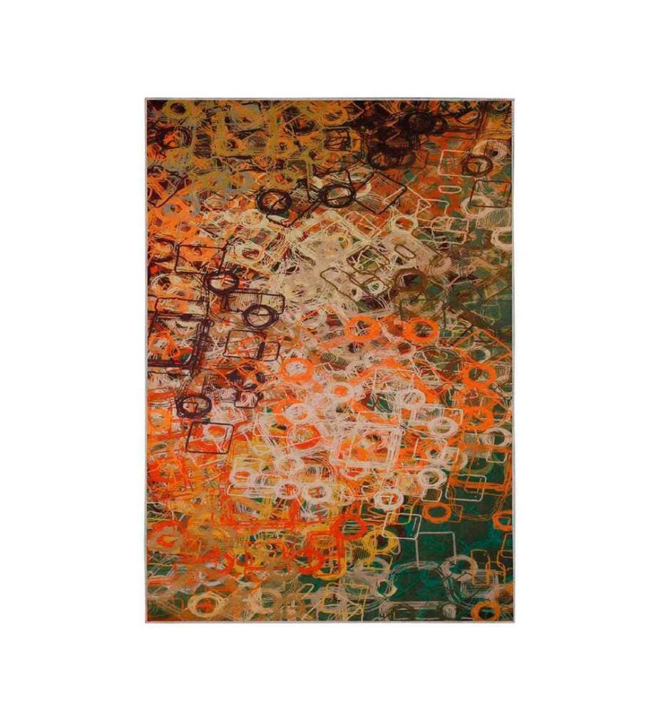 Tapis, rouge, orange, beige, moutarde, 100% polyester, 160 x 230 cm