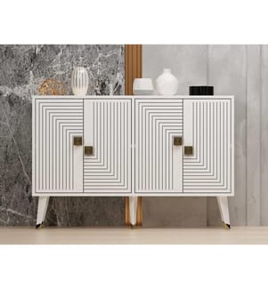 Console, Bianco, Oro, Pannello di particelle rivestito in melamina