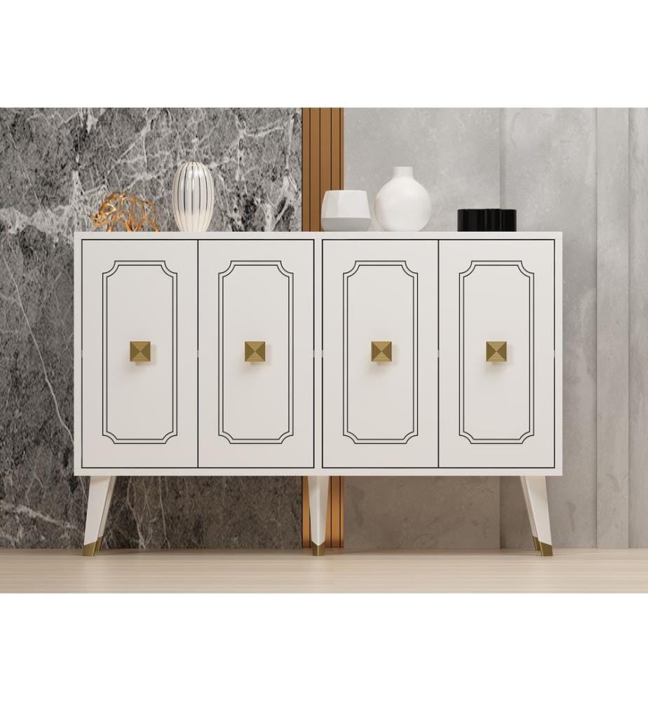 Console, White, Gold, Melamine Coated Particle Board