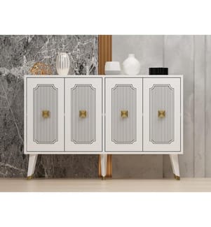 Console, Bianco, Oro, Pannello di particelle rivestito in melamina