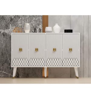 Consolle, Bianco, Oro, Pannello di particelle rivestito in melamina