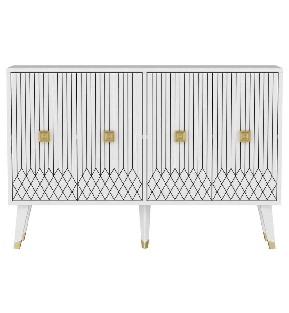 Consolle, Bianco, Oro, Pannello di particelle rivestito in melamina