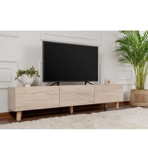 Meuble TV, Travertin, PANNEAU DE PARTICULES 100 % MÉLAMINÉ, pieds en bois
