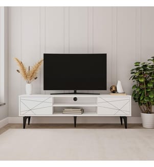 Meuble TV, blanc, 100 % PANNEAUX DE PARTICULES REVÊTUS DE MÉLAMINE