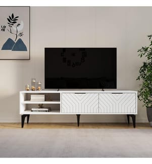 Meuble TV, blanc, 100 % PANNEAUX DE PARTICULES REVÊTUS DE MÉLAMINE