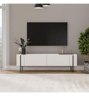 Meuble TV, blanc, 100 % PANNEAUX DE PARTICULES REVÊTUS DE MÉLAMINE
