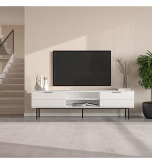 Meuble TV, blanc, 100 % PANNEAUX DE PARTICULES REVÊTUS DE MÉLAMINE