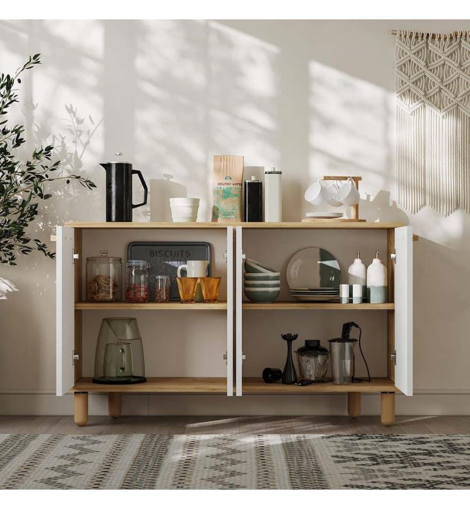 Console, chêne saphir, blanc, panneau de particules 100 % mélaminé