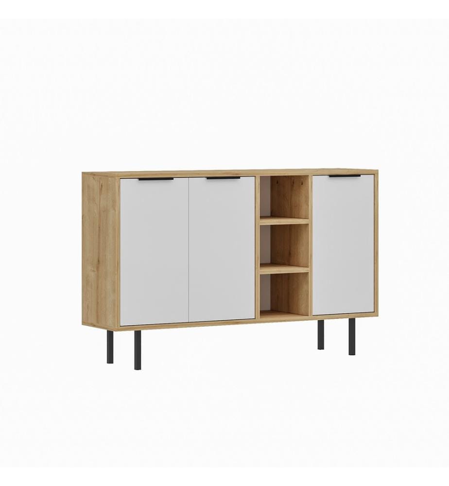 Console, chêne saphir, blanc, panneau de particules 100 % mélaminé