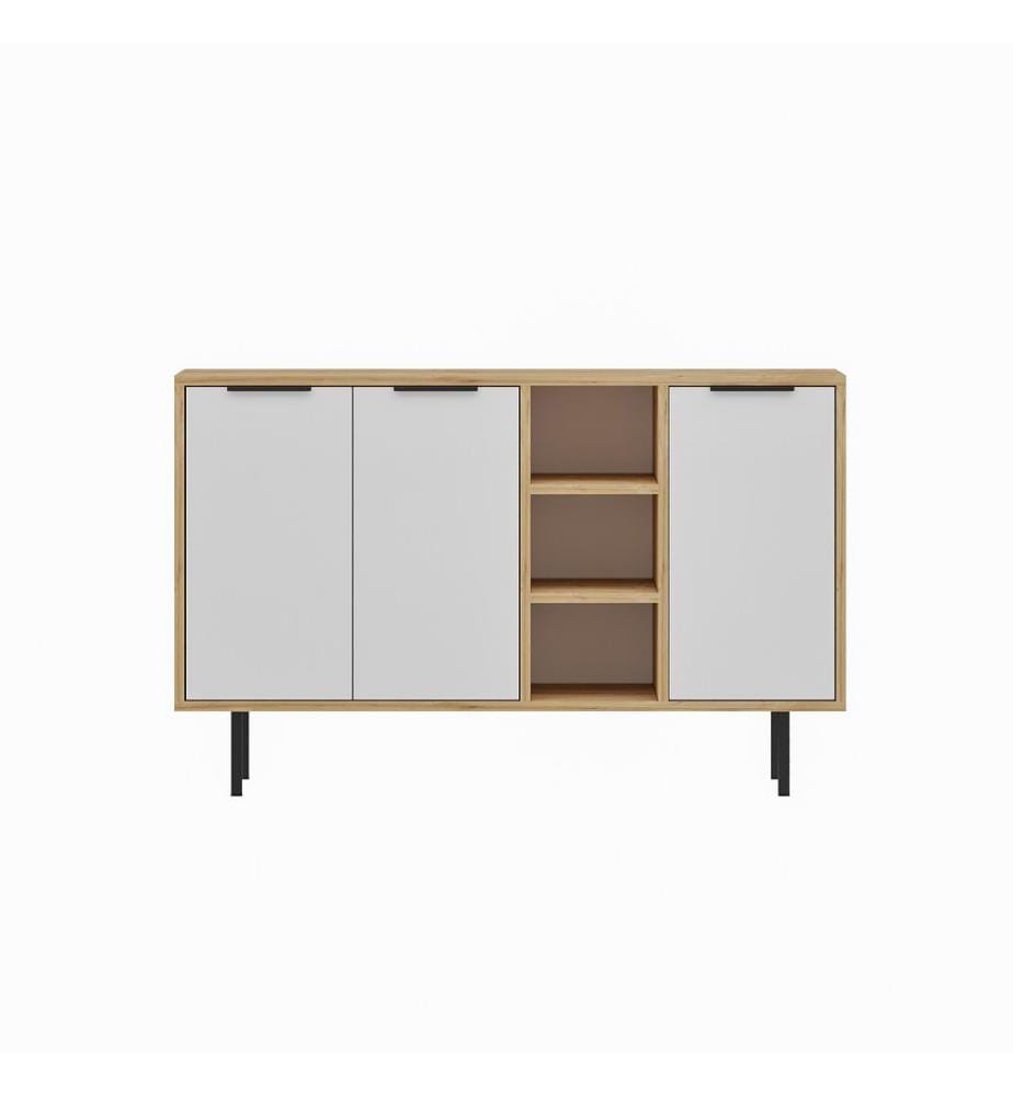 Console, chêne saphir, blanc, panneau de particules 100 % mélaminé