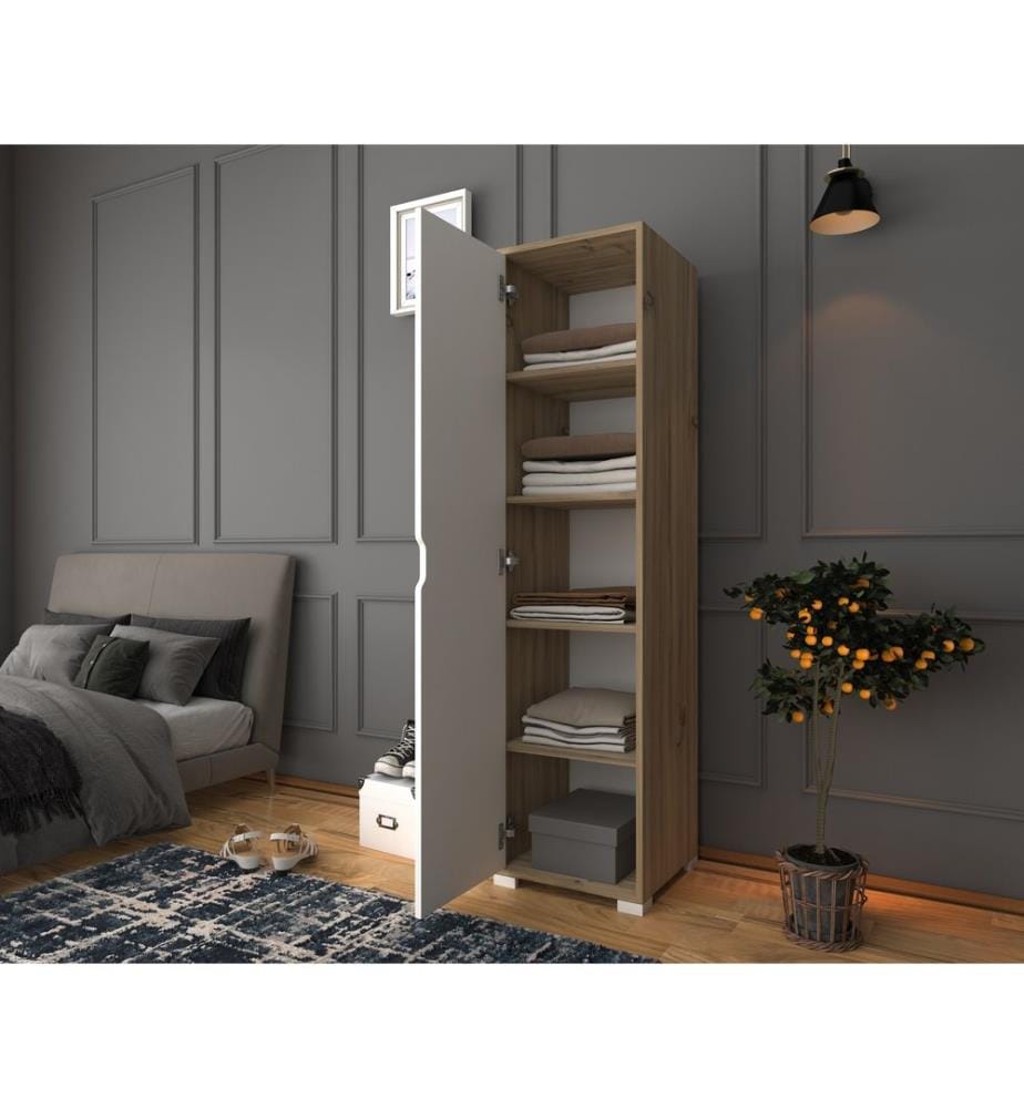 Armoire, noyer clair, blanc, panneau de particules 100 % mélaminé