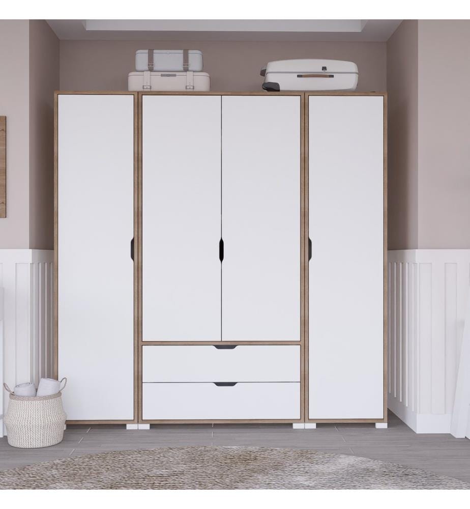 Armoire, noyer clair, blanc, panneau de particules 100 % mélaminé