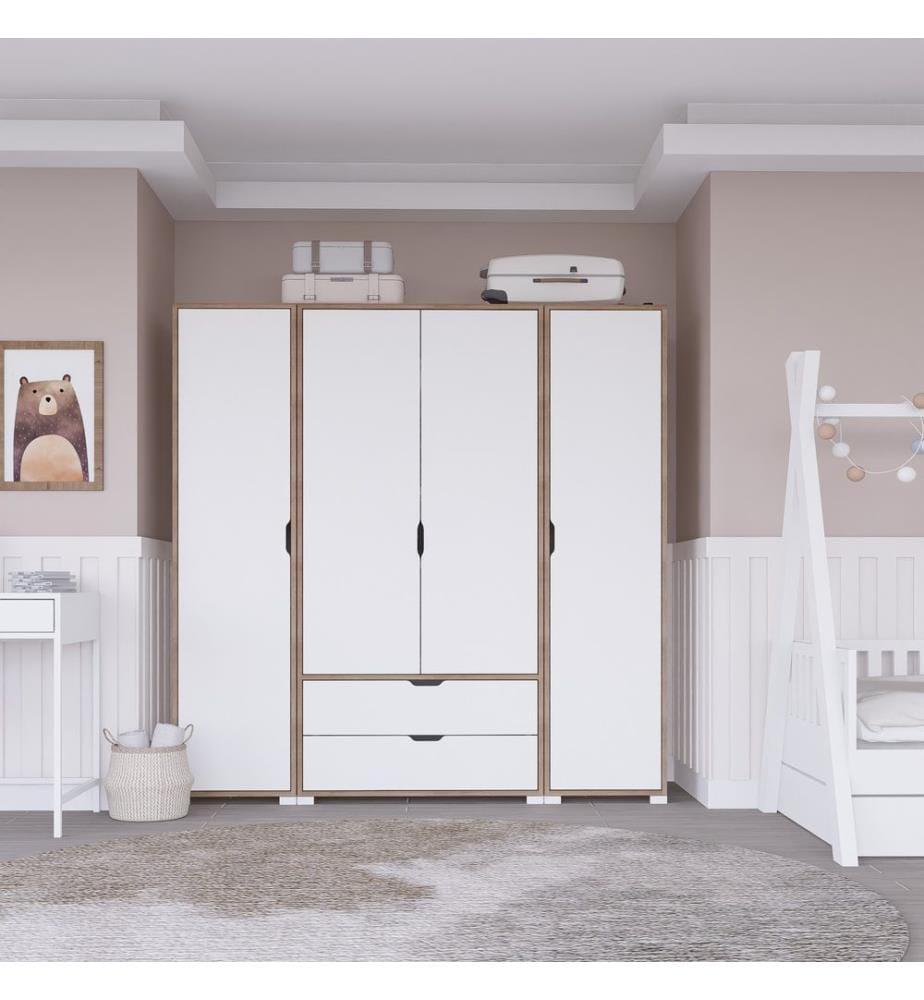 Armoire, noyer clair, blanc, panneau de particules 100 % mélaminé