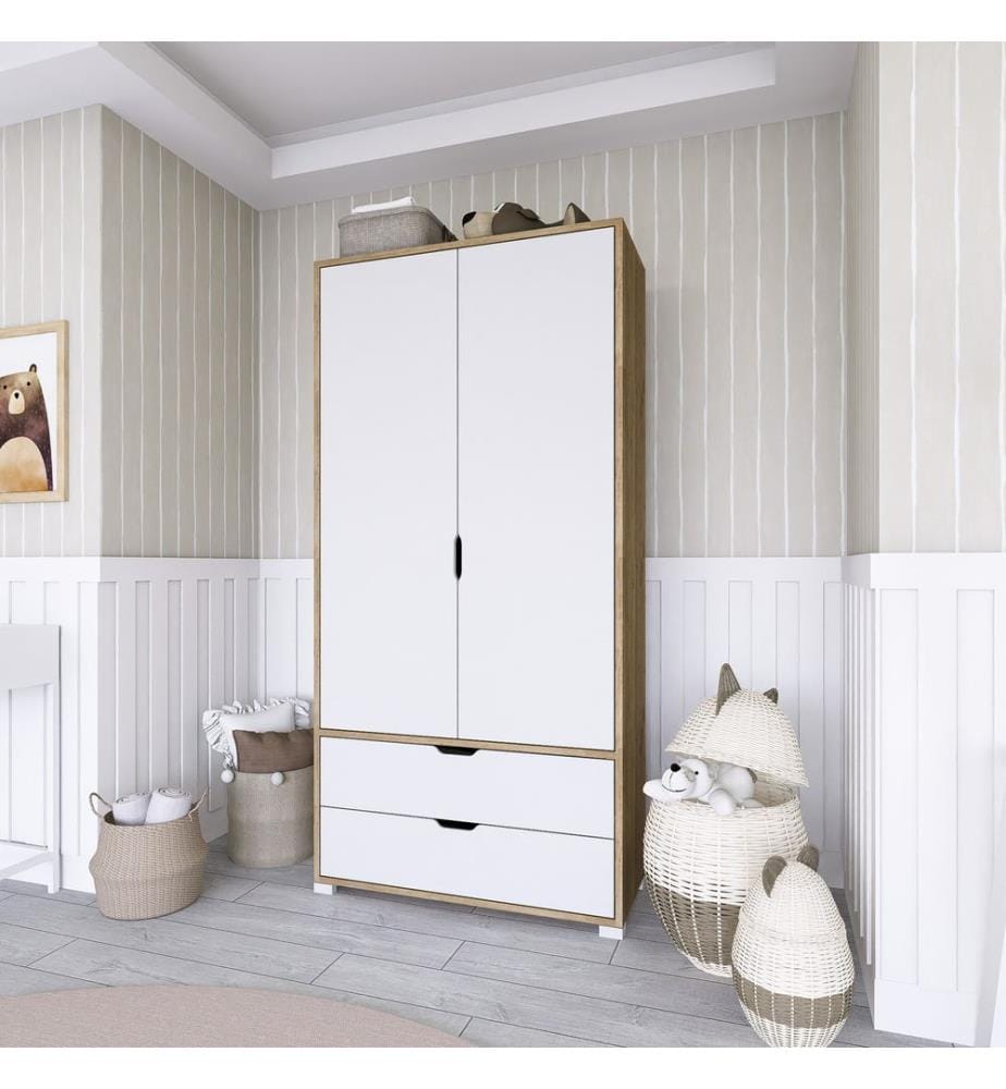 Armoire, noyer clair, blanc, panneau de particules 100 % mélaminé