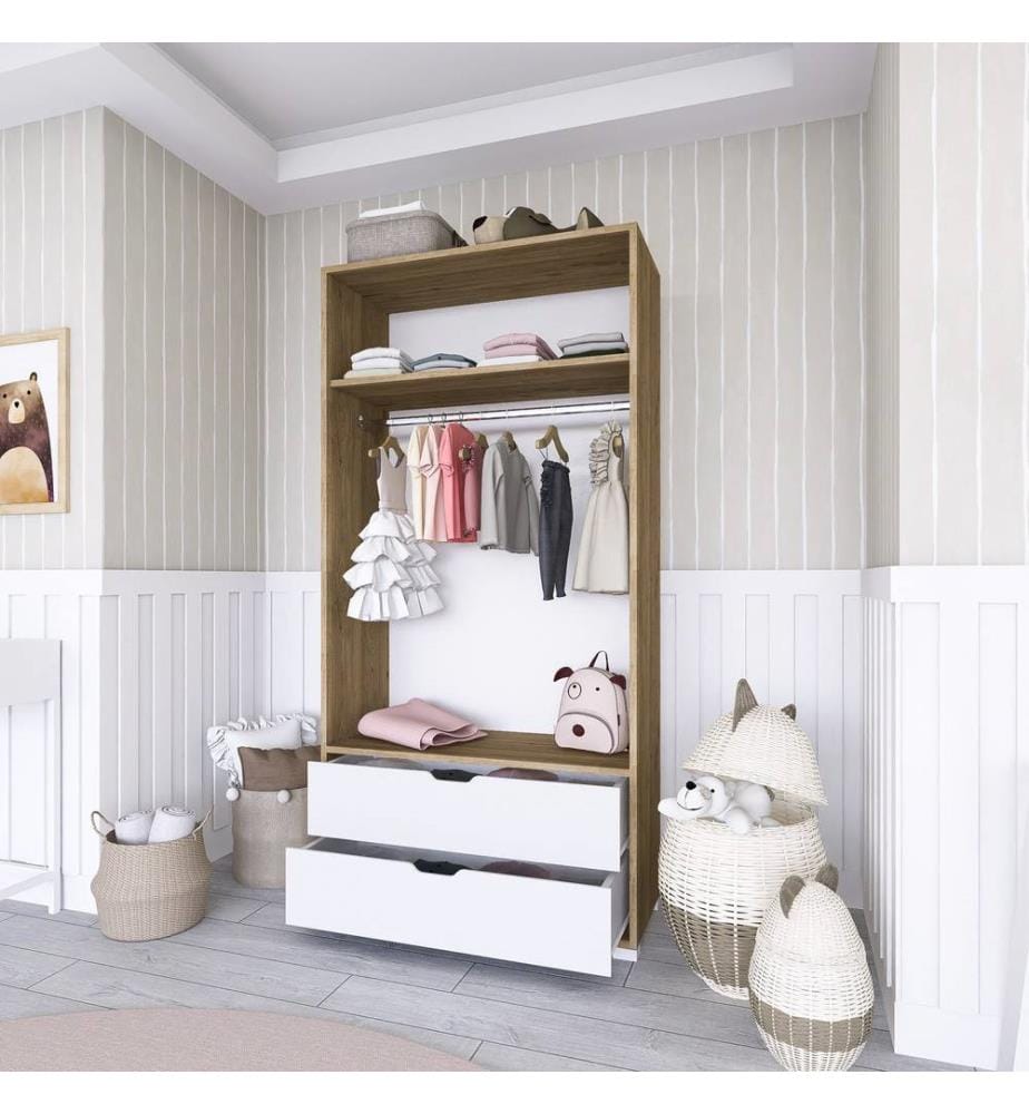 Armoire, noyer clair, blanc, panneau de particules 100 % mélaminé