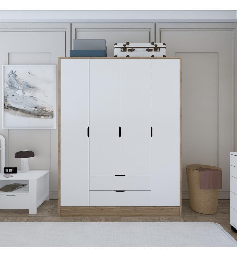 Armoire, noyer clair, blanc, panneau de particules 100 % mélaminé