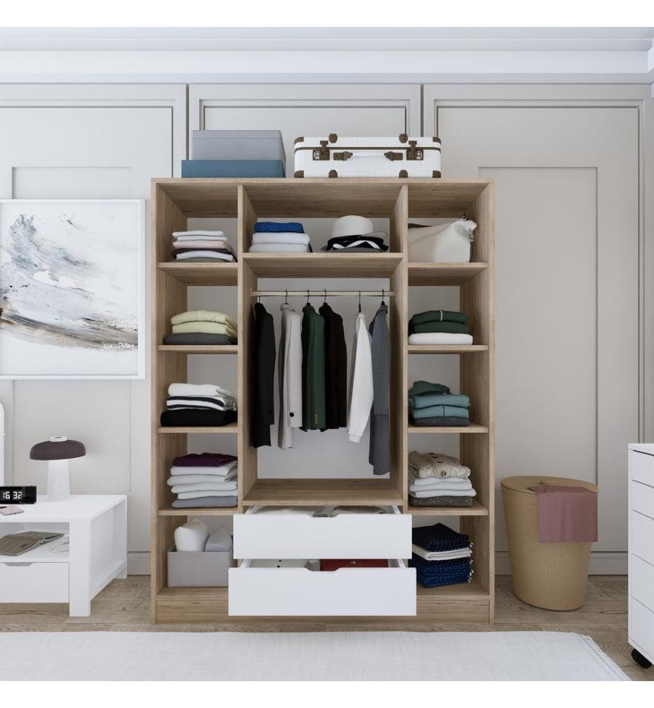 Armoire, noyer clair, blanc, panneau de particules 100 % mélaminé