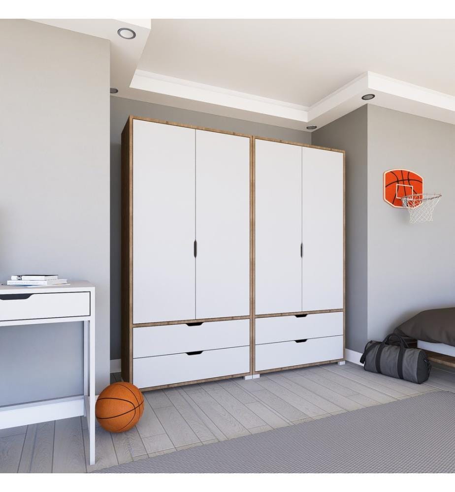 Armoire, noyer clair, blanc, panneau de particules 100 % mélaminé