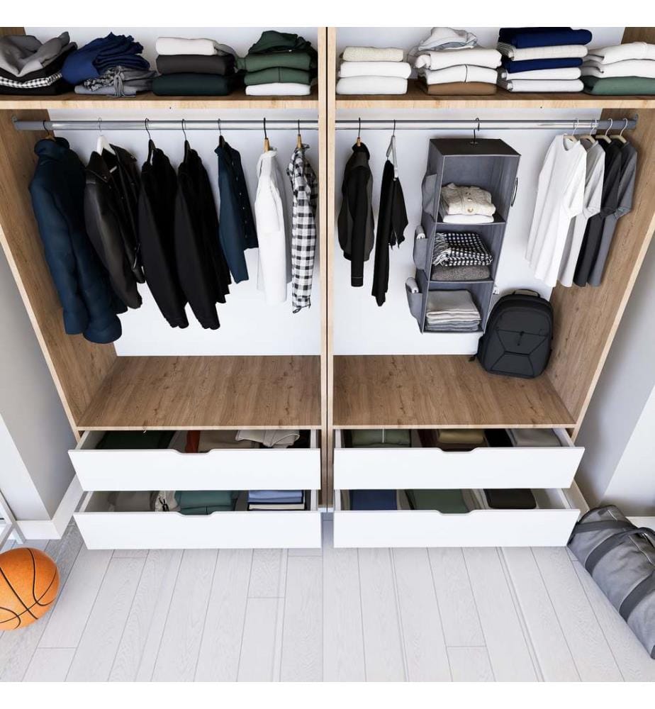 Armoire, noyer clair, blanc, panneau de particules 100 % mélaminé