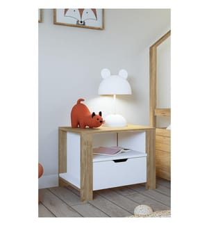 Table de chevet, noyer clair, blanc, panneau de particules 100 % mélaminé