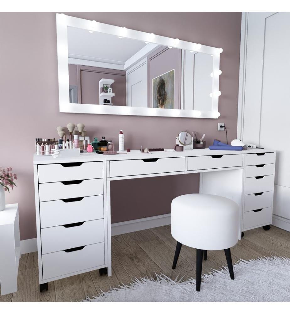 Make-Up Table, Matte White, 100% MELAMINE COATED PARTICLE BOARD
