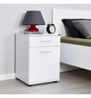 Bianco, Comodino E Armadi, 57X40X39 cm, Piastra Di Particelle Rivestita Di Melamina