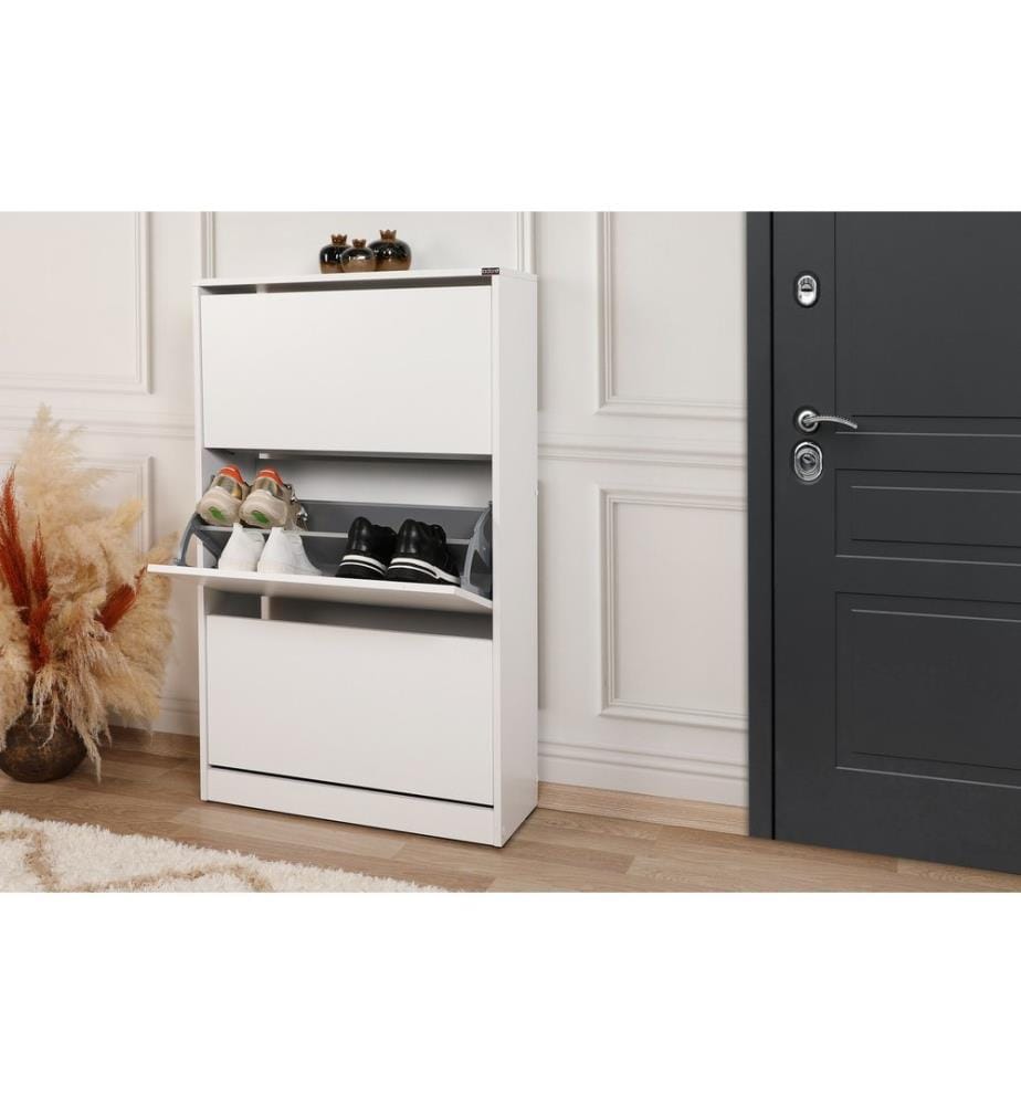 Bianco, Armadi Per Scarpe, 119X73X26 cm, Piastra Di Particelle Con Rivestimento Melamina