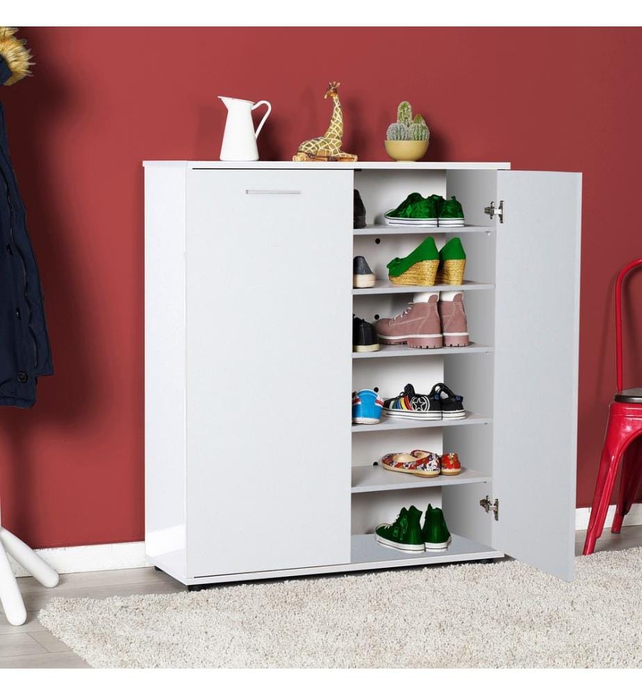 Blanc, Armoires À Chaussures, 108X91X35 cm, Plaque De Particules Enrobée De Mélamine