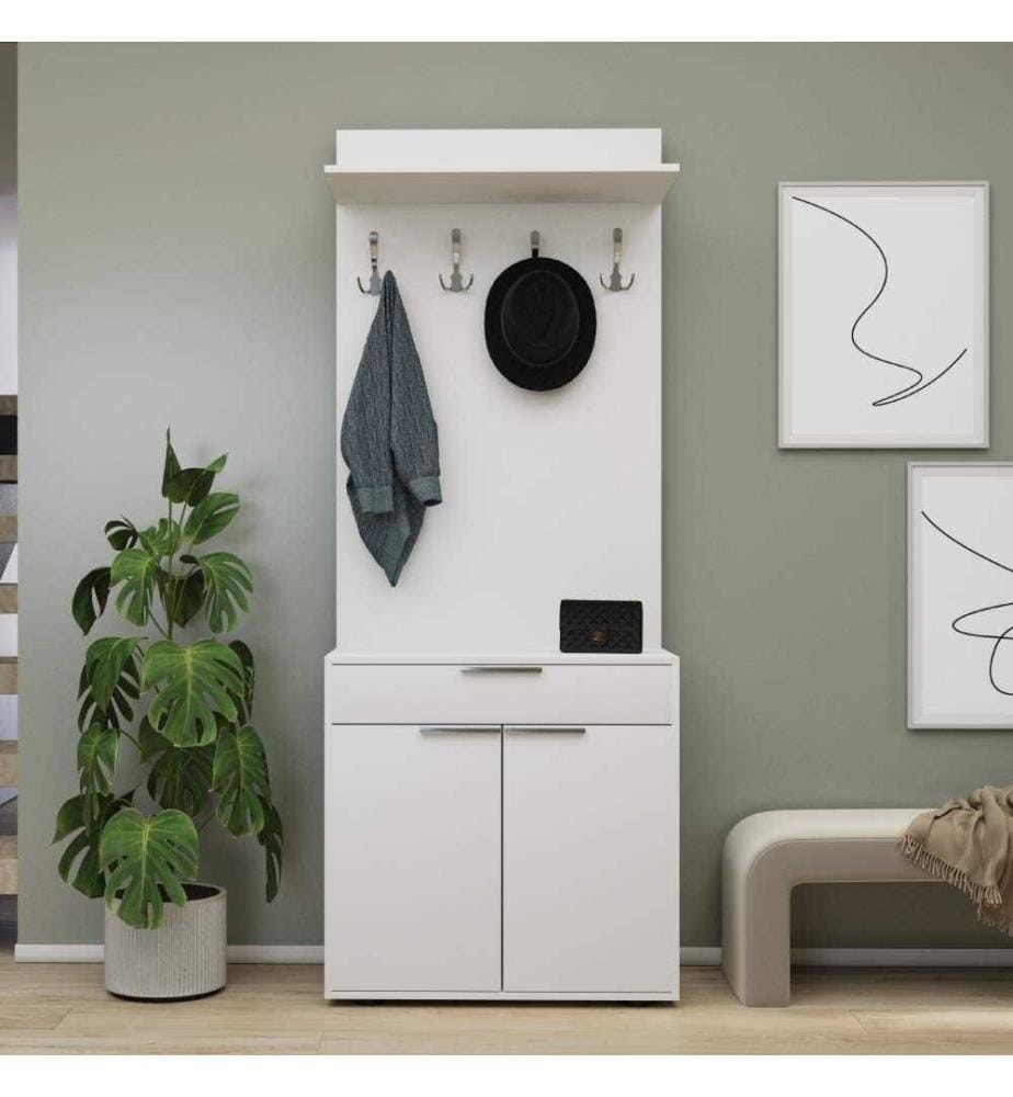 Meuble d'entrée, blanc, panneau de particules 100 % mélaminé