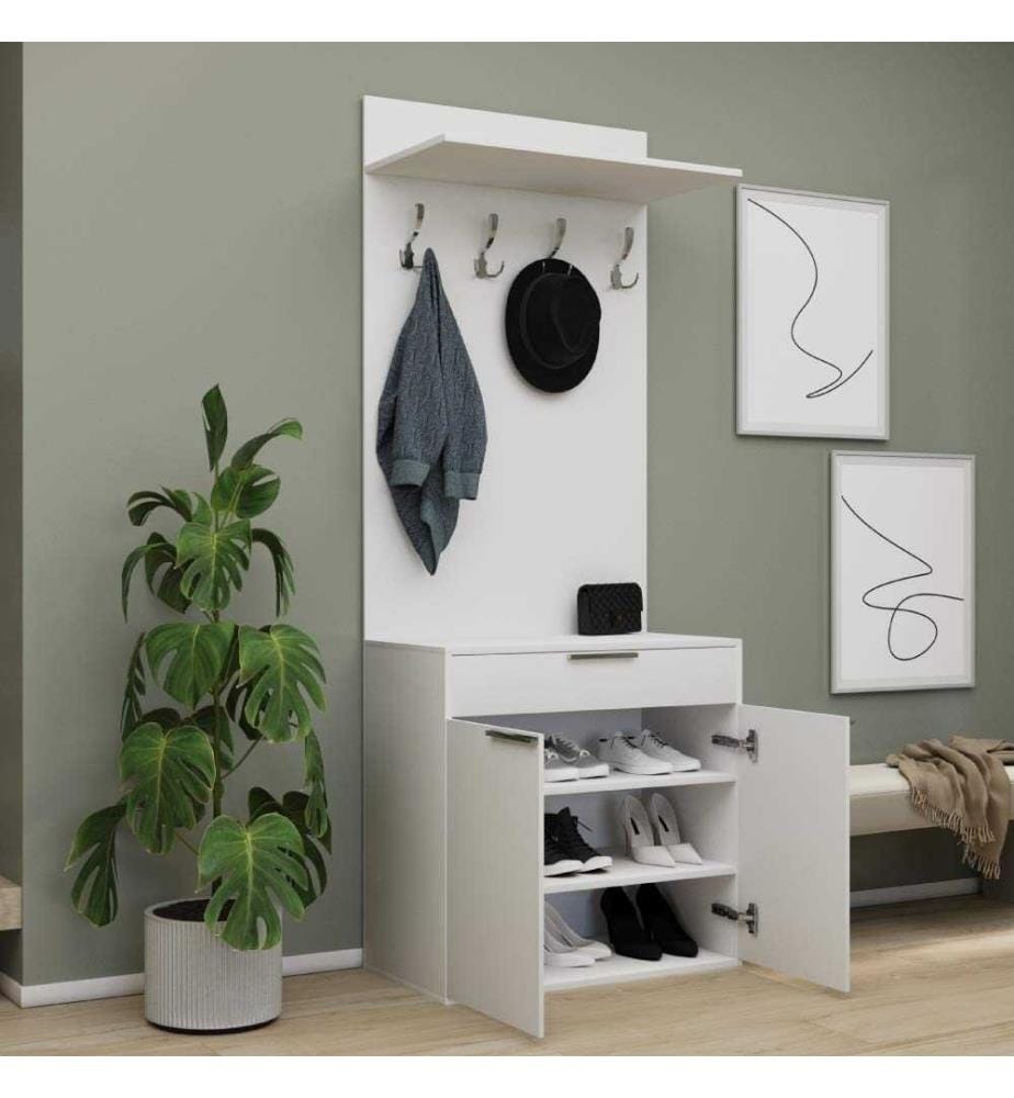 Meuble d'entrée, blanc, panneau de particules 100 % mélaminé