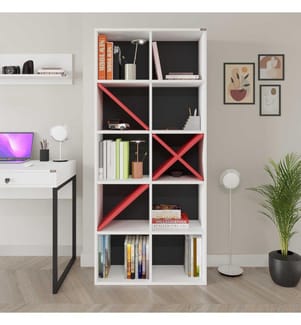 Bücherregal, weiss, rot, 100 % MELAMINBESCHICHTETE SPANPLATTE