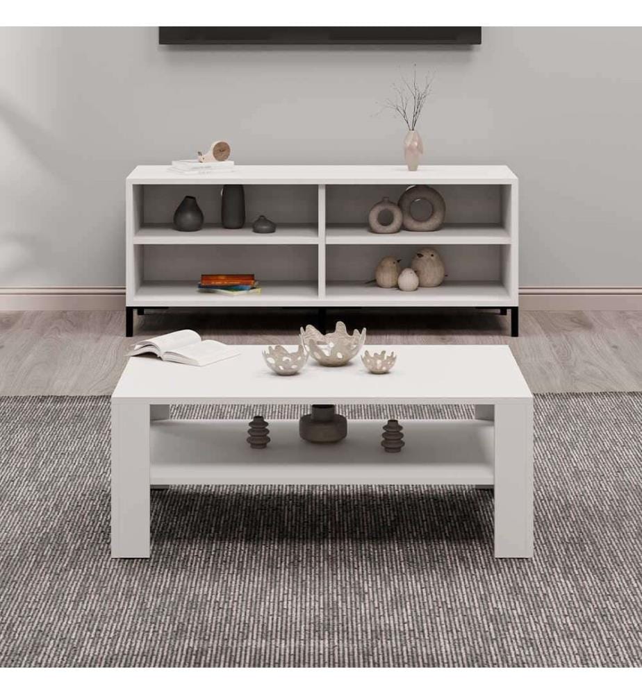 Table basse, blanc diamant, PANNEAU DE PARTICULES 100 % REVÊTU DE MÉLAMINE