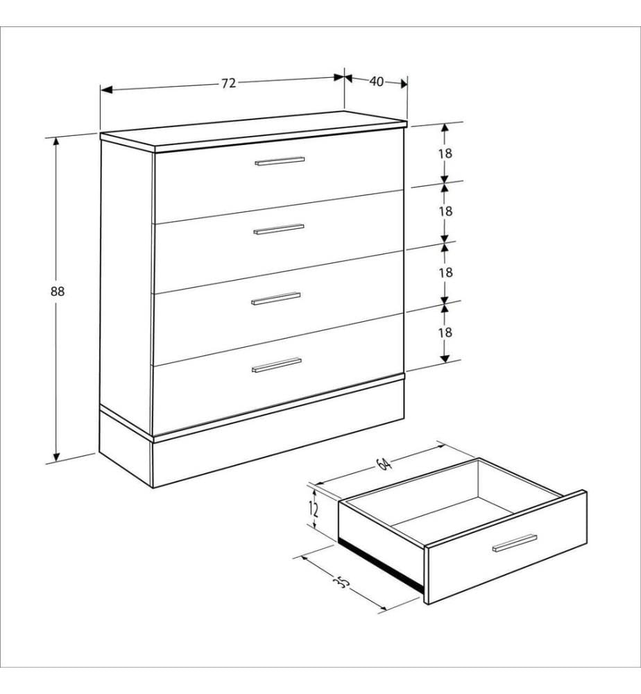 Commode, chêne, blanc, panneau de particules 100 % mélaminé
