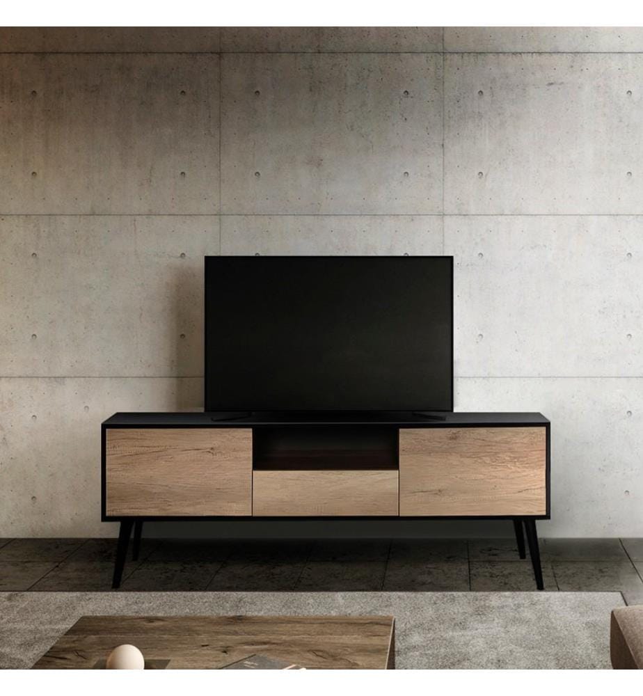 TV-Ständer, Schwarz, Taupe, 100 % MELAMINBESCHICHTETE SPANPLATTE