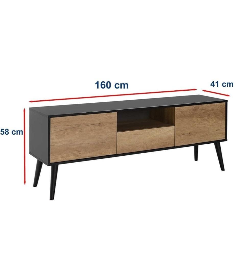TV-Ständer, Schwarz, Taupe, 100 % MELAMINBESCHICHTETE SPANPLATTE