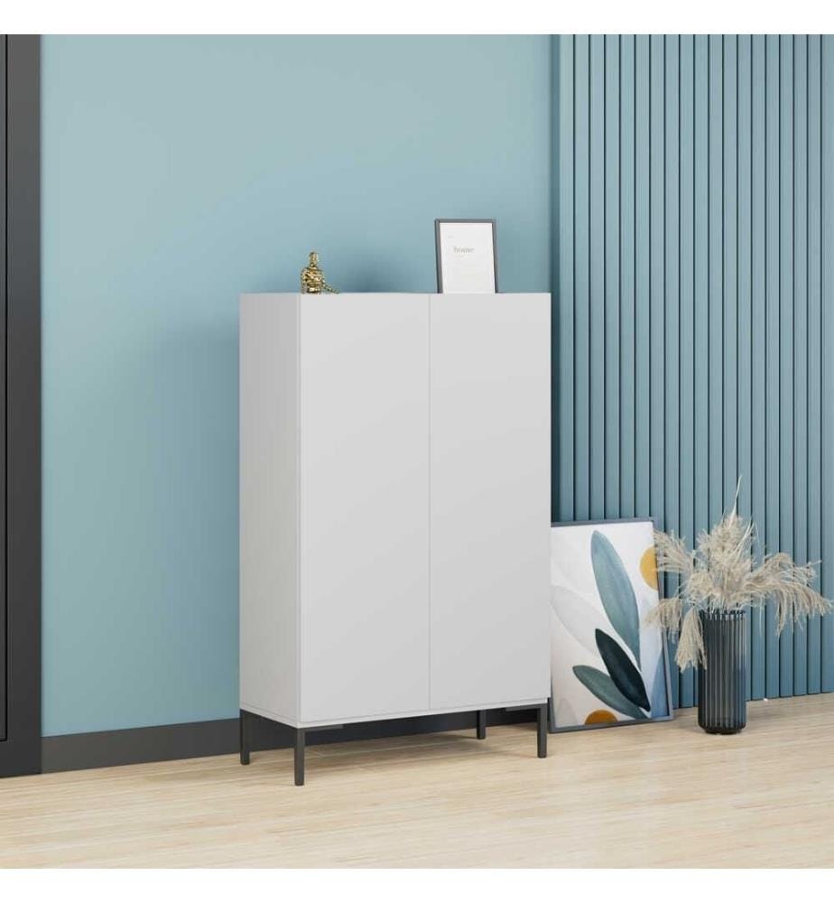 Armoire multifonction, blanc, panneau de particules 100 % mélaminé