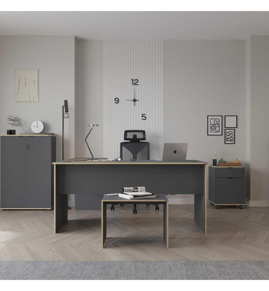 Scrivania da studio, antracite, rovere, 100% agglomerato rivestito in melamina