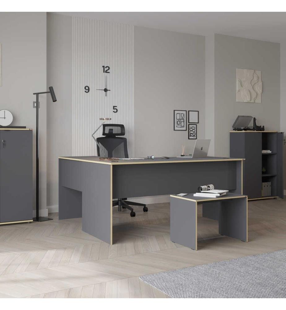 Scrivania da studio, antracite, rovere, 100% agglomerato rivestito in melamina