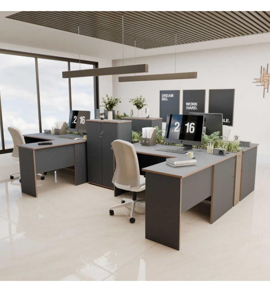 Scrivania da studio, antracite, rovere, 100% agglomerato rivestito in melamina