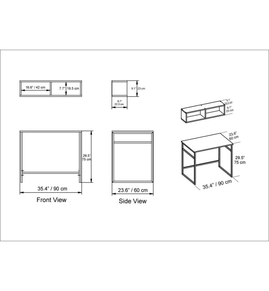 Study Desk, WalnutBlack, Melamine Coated Particle Board